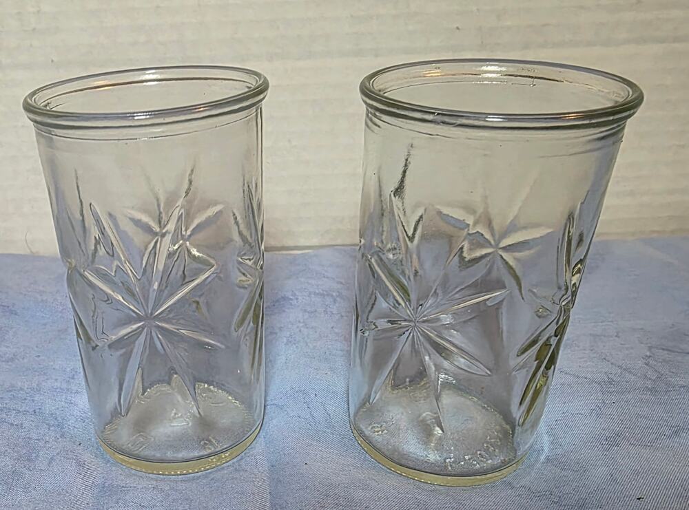 Vtg Starburst Jelly Jar Glasses Clear Juice Tumblers Set of 2
